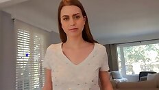 Horny coed Jill Kassidy gives her stepbrother a deep throat BJ followed by a stiffie ride in her landing strip pussy