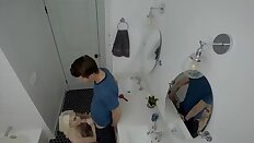 Super skinny blonde Chloe Cherry gets her brother to rub her trimmed pussy before she fucks him in the bathroom