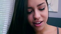 Cute coed Alina Lopez gives her stepbrother his dying wish with a deep throat BJ and a stiffie ride in her bare pussy