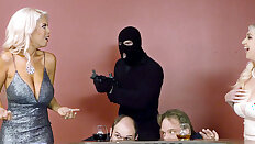 Bridgette B and Nina Kayy show off their huge tits to a pair of robbers - Bridgette B,Nina Kayy