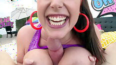 MILF Angela White gives nice titjob outdoor - Angela White