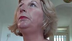 British milf Rose lets the panty pervert spunk in her mouth