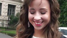 Pickedup euro jerking cock during car sex