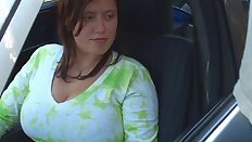 Busty BoobieKat car blowjob through window