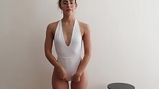 Babe with great ass and thighs trying bikinis (non-nude)