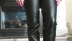 Hot Babe BJ in Leather Pants and Heels