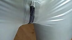 Latex handjob with condom and Latex gloves