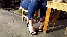 Teen sexy feets, long black toes in high heels