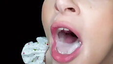 Gloryhole - Cutie swallows Load after load