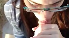 Cute Amateur With Glasses Sucks Dick Dry Outside.