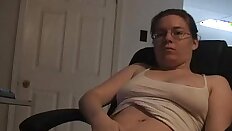 Geeky glasses girlfriend keeps her panties on to masturbate