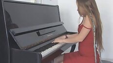 Red dress on sexy teenager