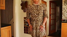 Leopard print dress with pleated skirt