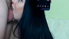 Slutty bimbo deepthroats her man