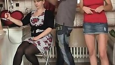 Girlfriends hot mom swallows his big cock and gets fucked