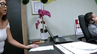 Asian Job Interview Jizz. He does not want to let this cutie go, so he takes out his boss hog and shoves it in her tight Asian slit. She sucks and blows as she films and then takes a gooey cum facial all over her glasses! Looks like Lexi may get this job